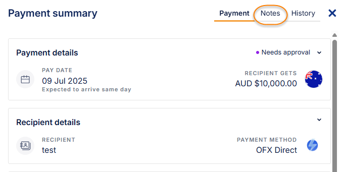 How do I leave notes on the payment?