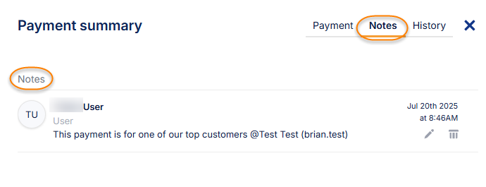 How do I leave notes on the payment?