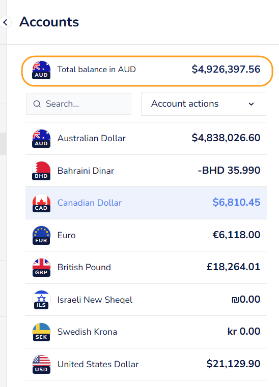 What is the total value held across multiple currency accounts? How is ...