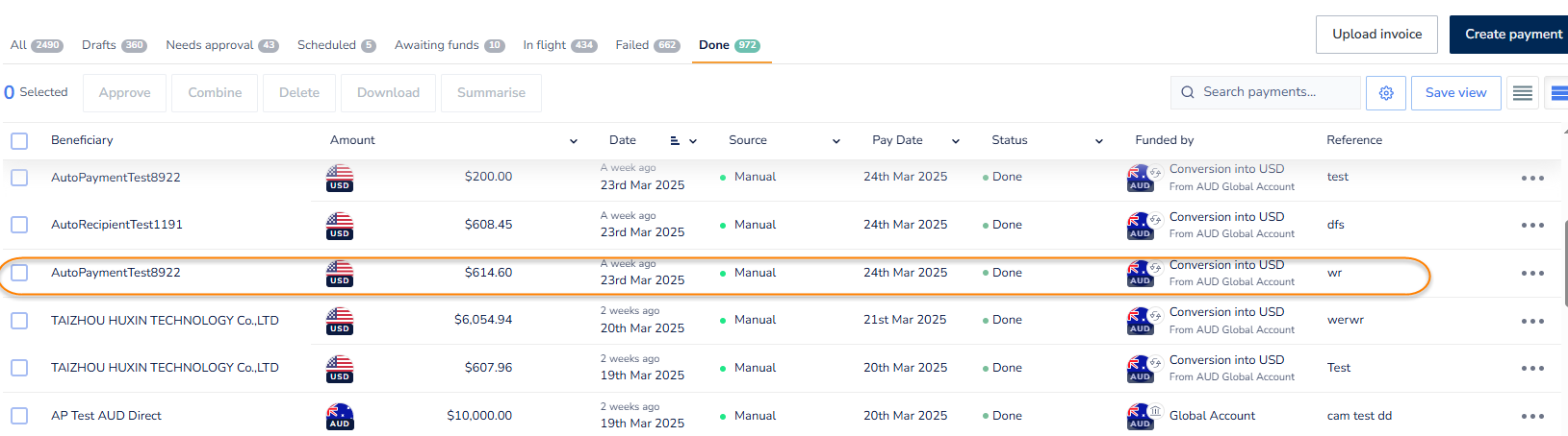 When is a payment updated from Scheduled to Paid?