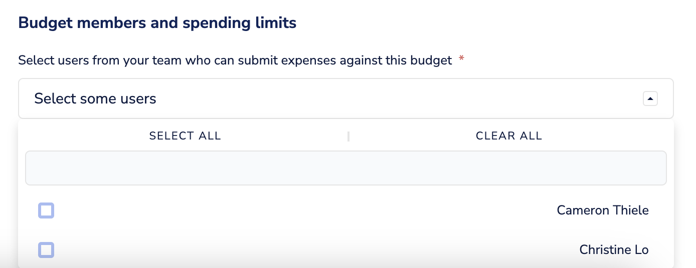 image of Select the users to be added to the budget from the dropdown menu.