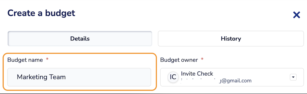 image of Create a budget name example, Marketing budget