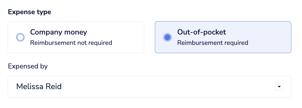 image of Enter expense details as prompt, then select expense type as Out-of-Pocket