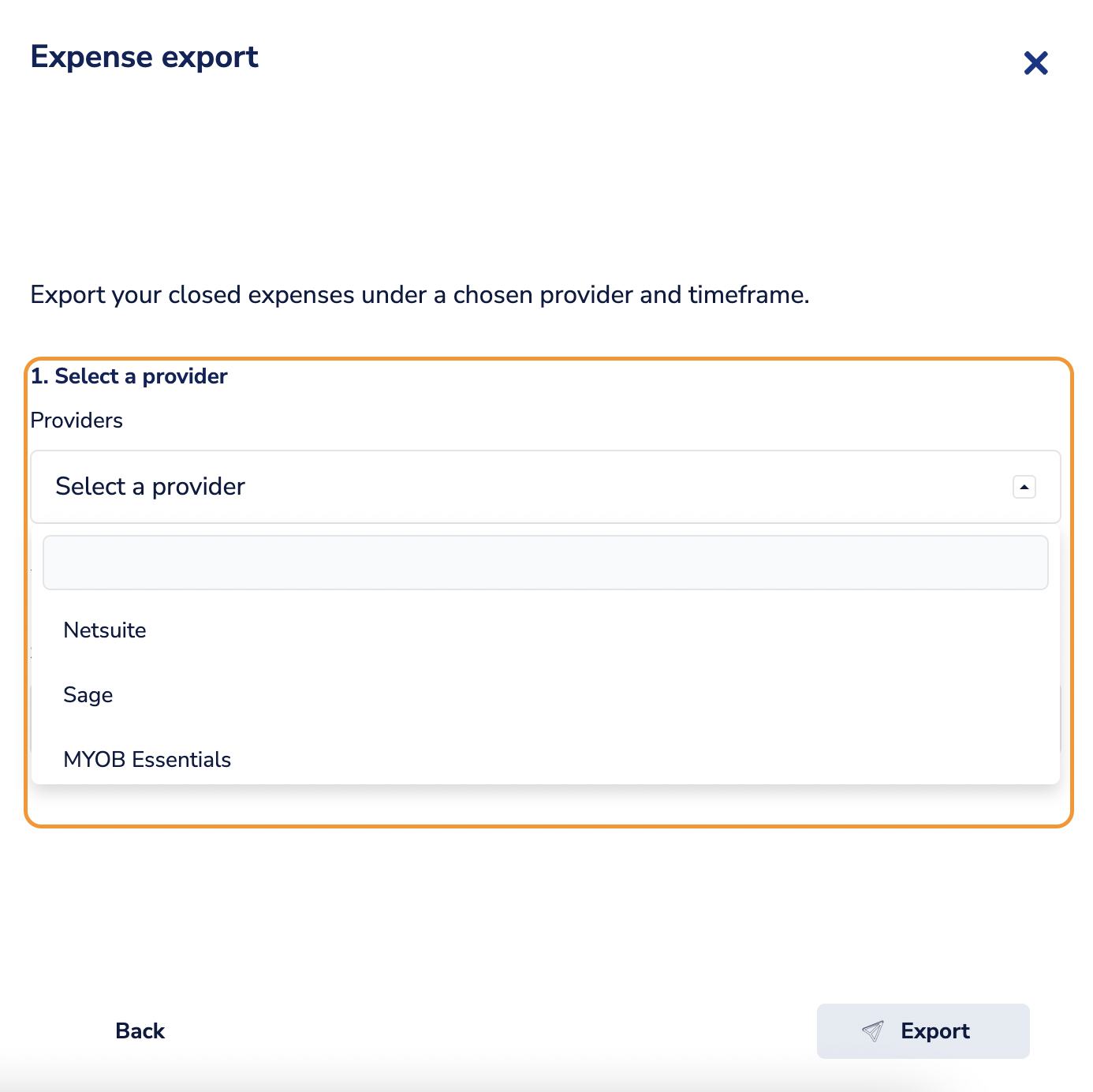 option to select accounting provider
