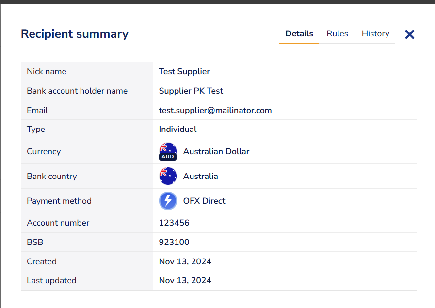 Summary of the Recipient Form