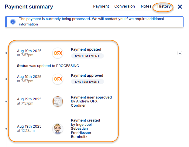 Payment has been updated, how do I check the history?